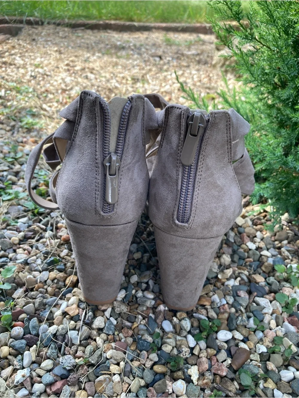 Torrid Size 6.5W natural taupe strappy ankle wrap platform wedge sandals